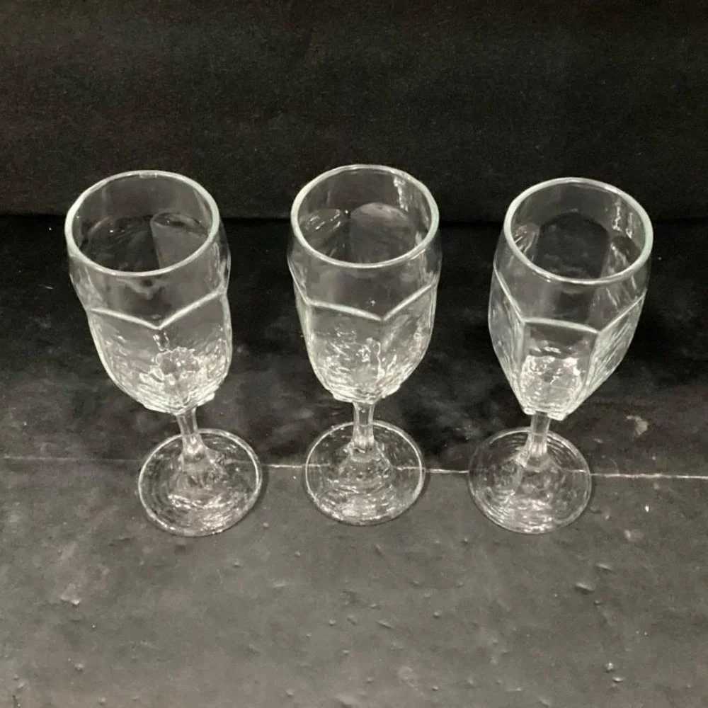 Libbey Chivalry Clear Whiskey Sour Goblets, Set of 3, Vintage Textured‎ Stemware